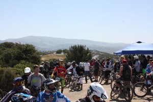 Cat 3 & 2 racers getting ready to race.