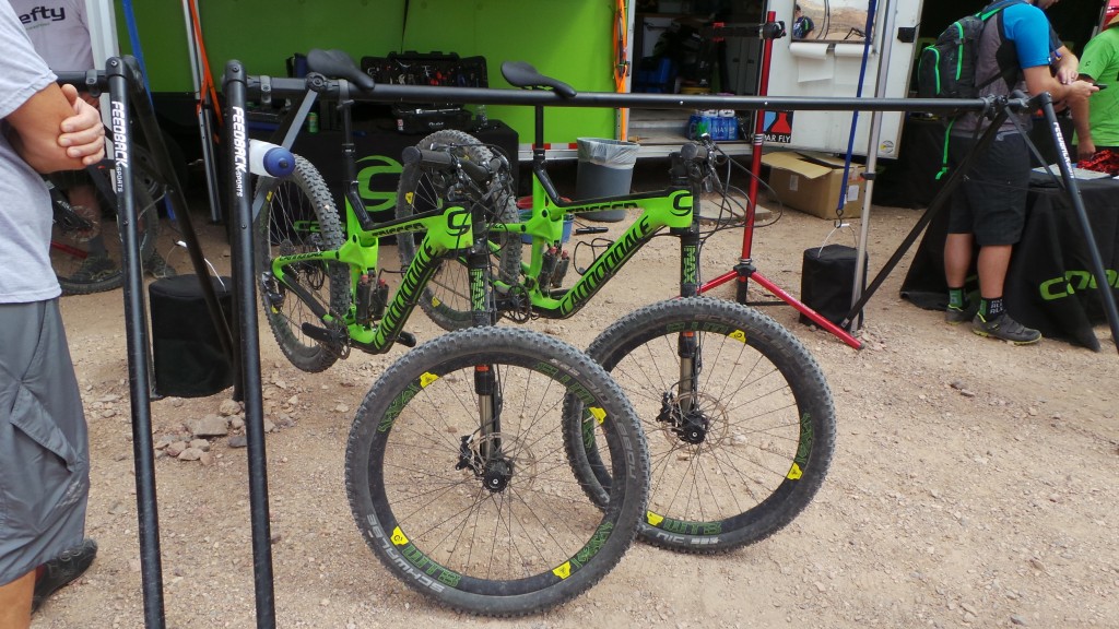 Cannondale bikes looking cool and fast even on a rack.