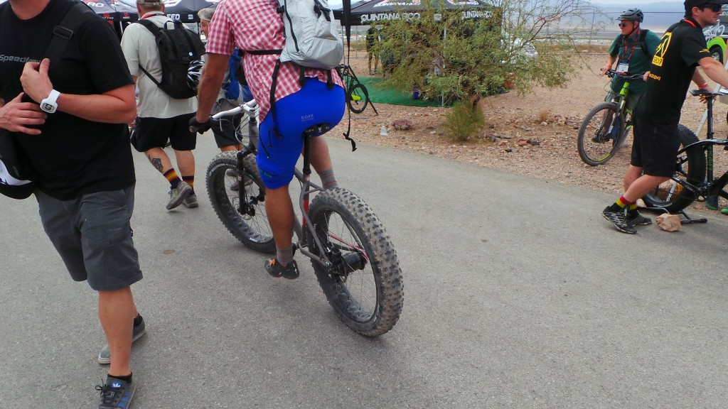 Oh please no tight shorts on a Fat tire bike. 