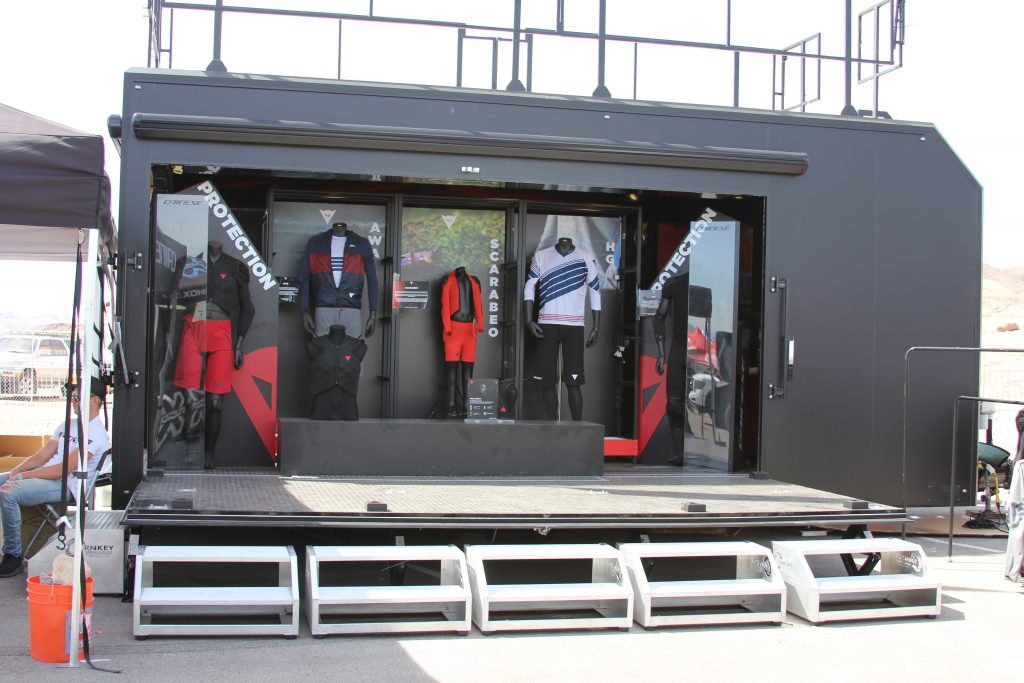 DAINESE SHOWED UP WITH A NEW RIG. THEIR OWN MOBILE SHOWROOM LOOKED LIKE THEY MEAN BUSINESS. 