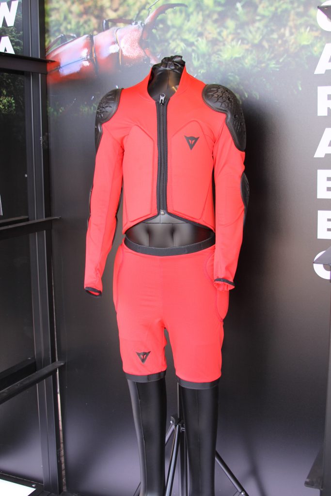 DAINESE ALWAYS HAS SOMETHING NEW TO SHOW AND THIS YEAR WAS NO EXCEPTION. DAINESE IS NOW OFFERING KIDS PROTECTION BASED FROM THE THEIR OWN PROPRIETARY SOFT IMPACT PROTECTION. THIS WILL COME IN A SHORT AND A SEPARATE TOP.