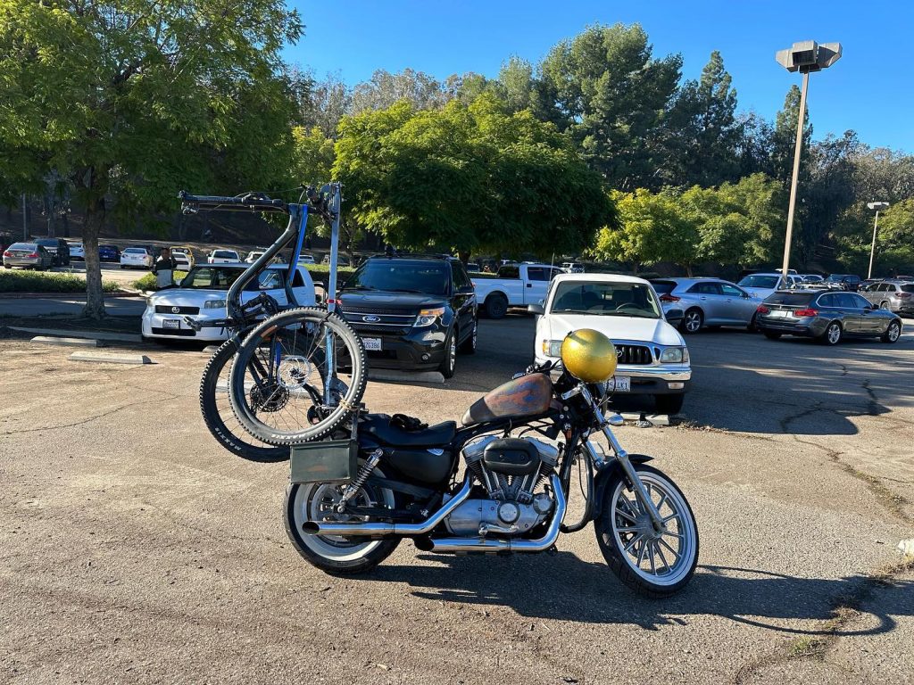 Harley with a bike rack
